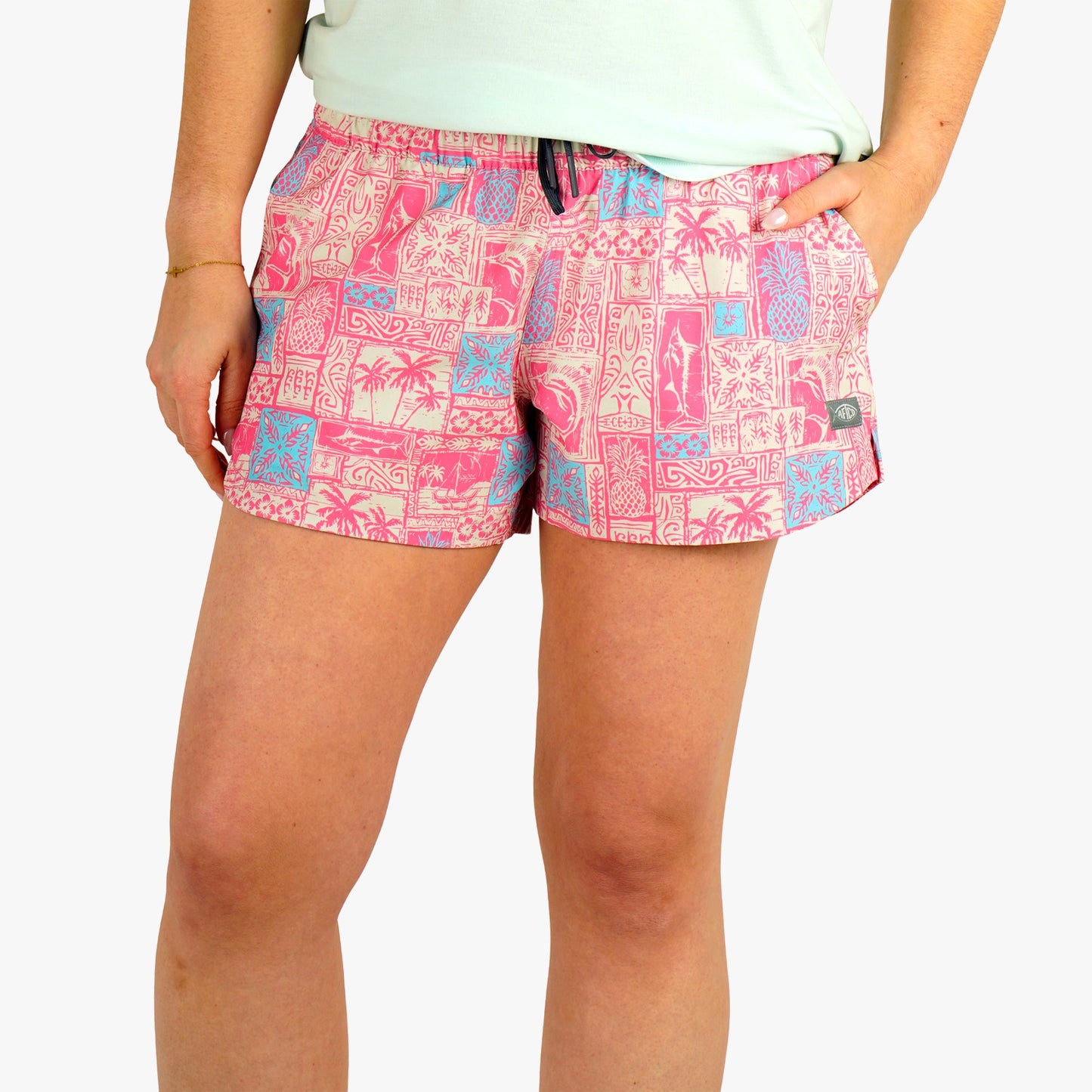 AFTCO Women's Strike Printed Swim Shorts Flamingo Pink