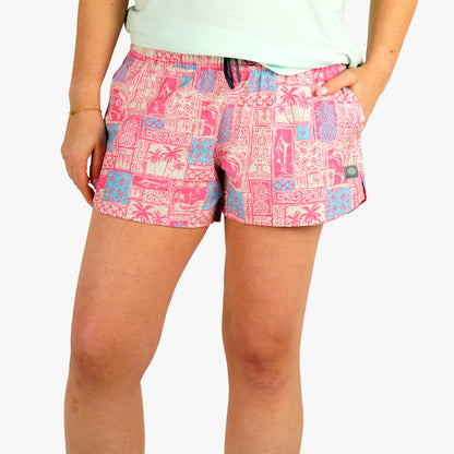 AFTCO Women's Strike Printed Swim Shorts Flamingo Pink