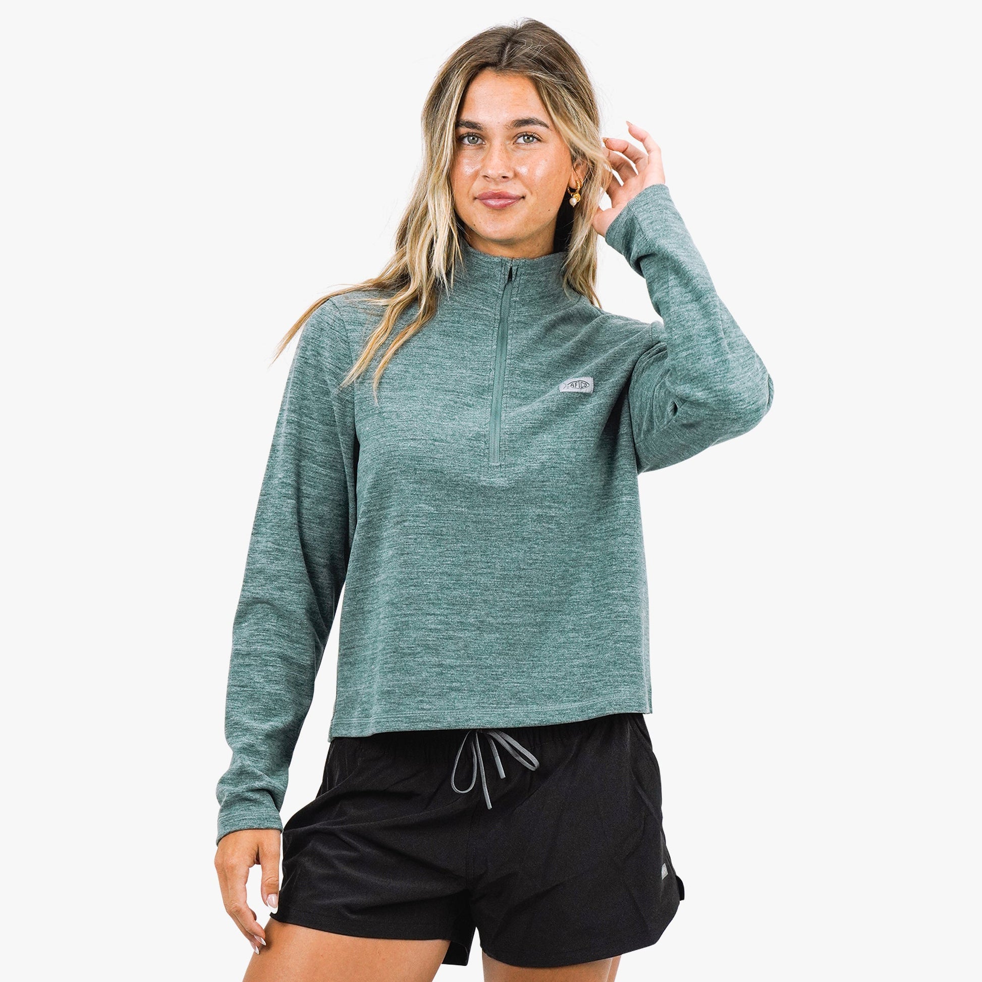 AFTCO Women's Coastal Layer 1/4 Zip Fishing Pullover Steel Heather