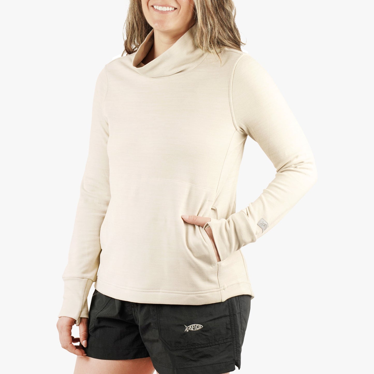 AFTCO Women's Coastal Layer Funnel Neck Sweater Pelican Heather