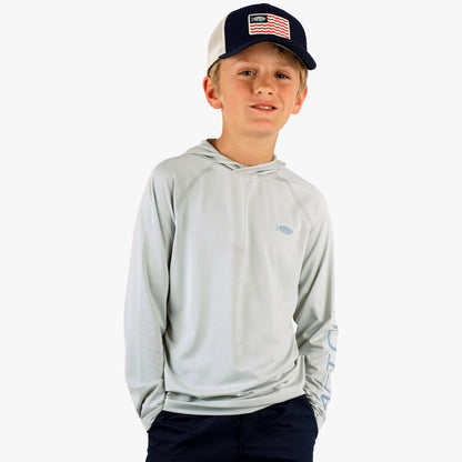 AFTCO Youth Samurai Hood Performance LS Shirt Steel Heather