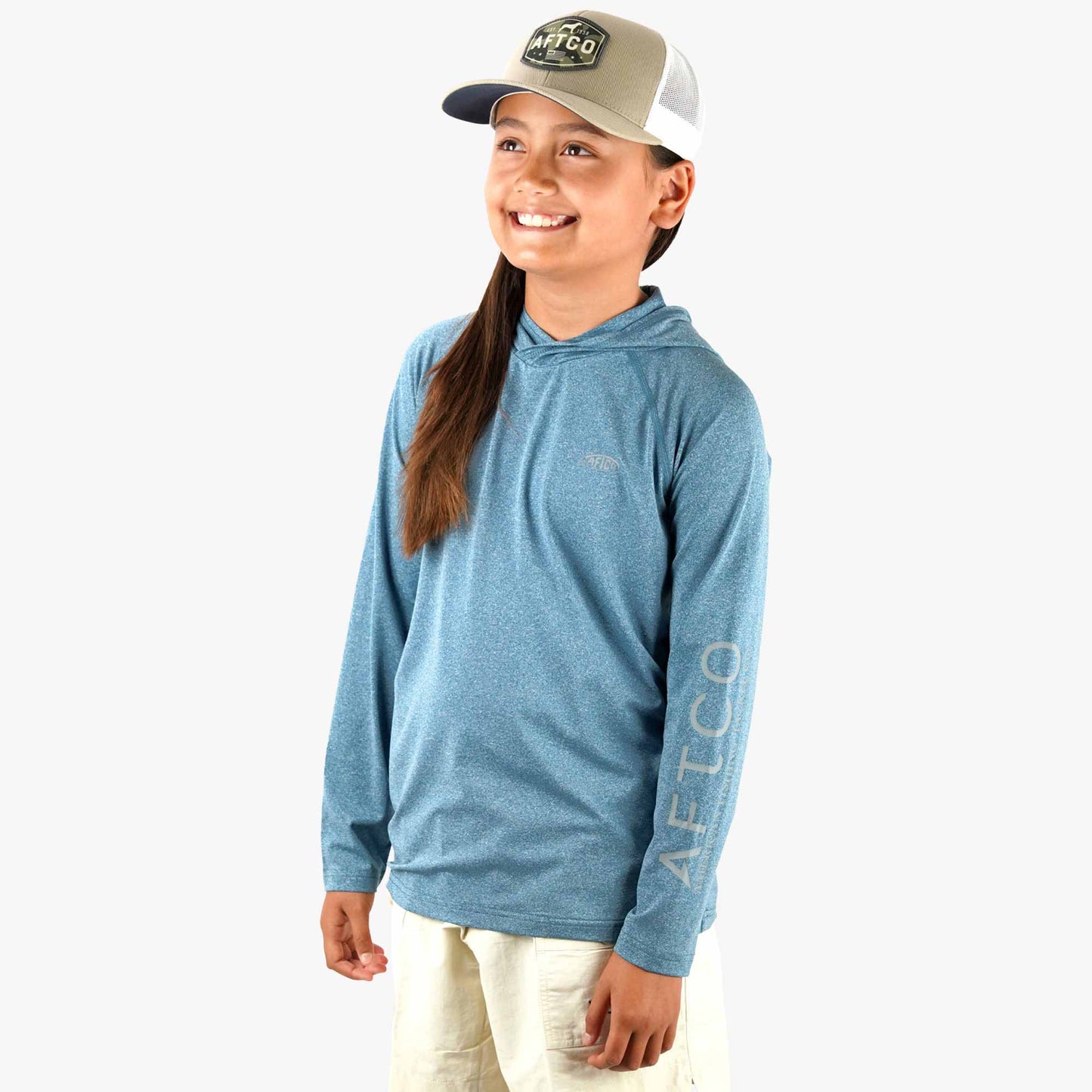 AFTCO Youth Samurai Hood Performance LS Shirt Steel Heather