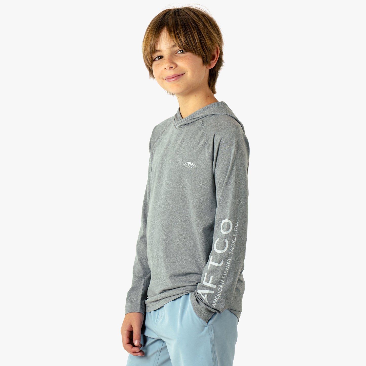 AFTCO Youth Samurai Hood Performance LS Shirt Steel Heather