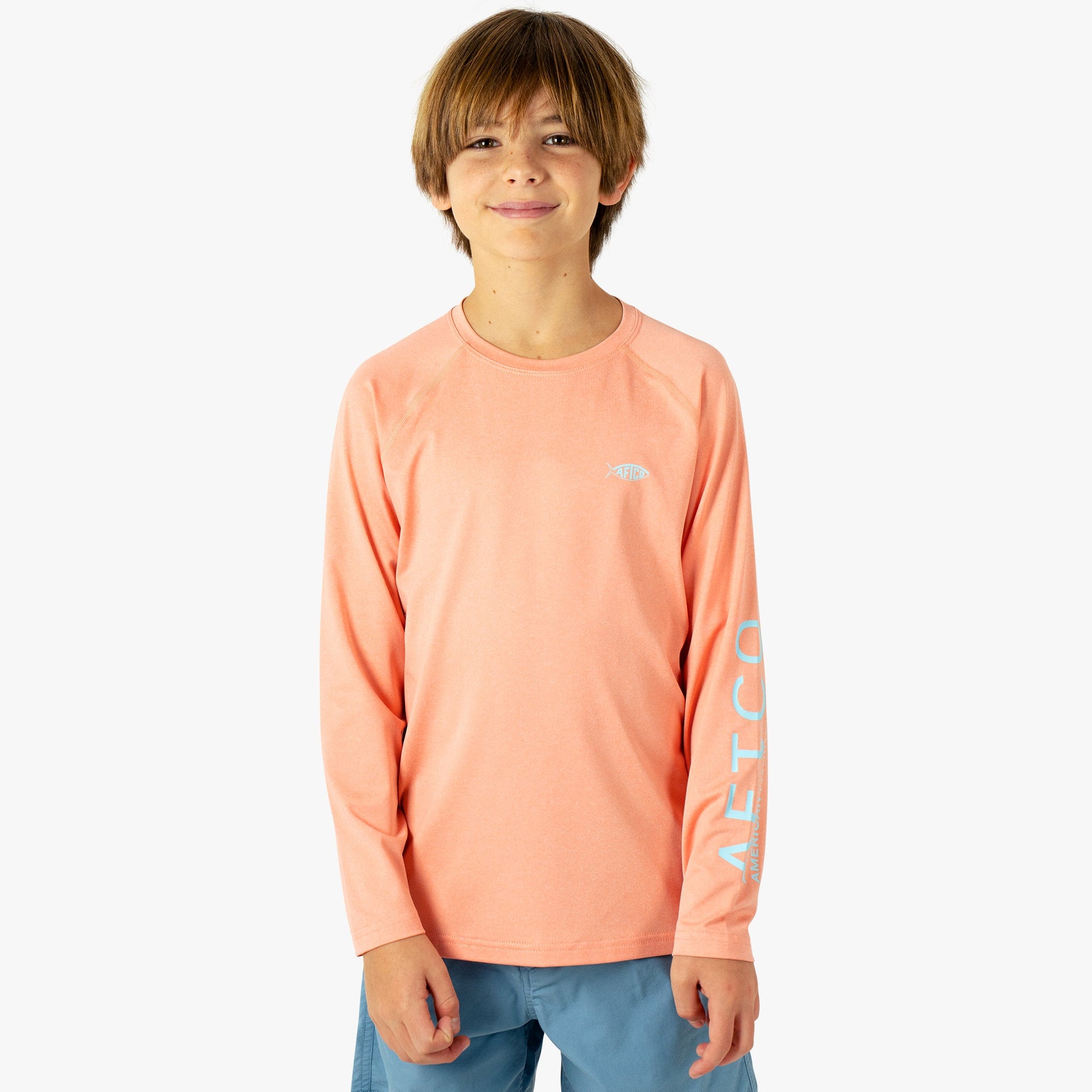 AFTCO Youth Samurai Performance LS Shirt Coral Sands Heather