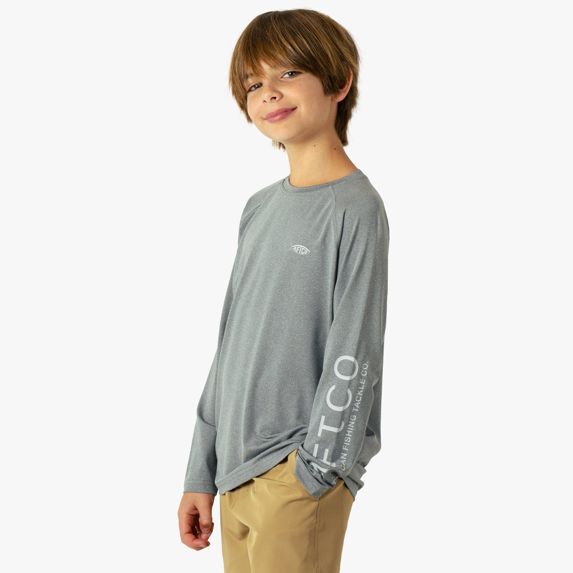 AFTCO Youth Samurai Performance LS Shirt Coral Sands Heather