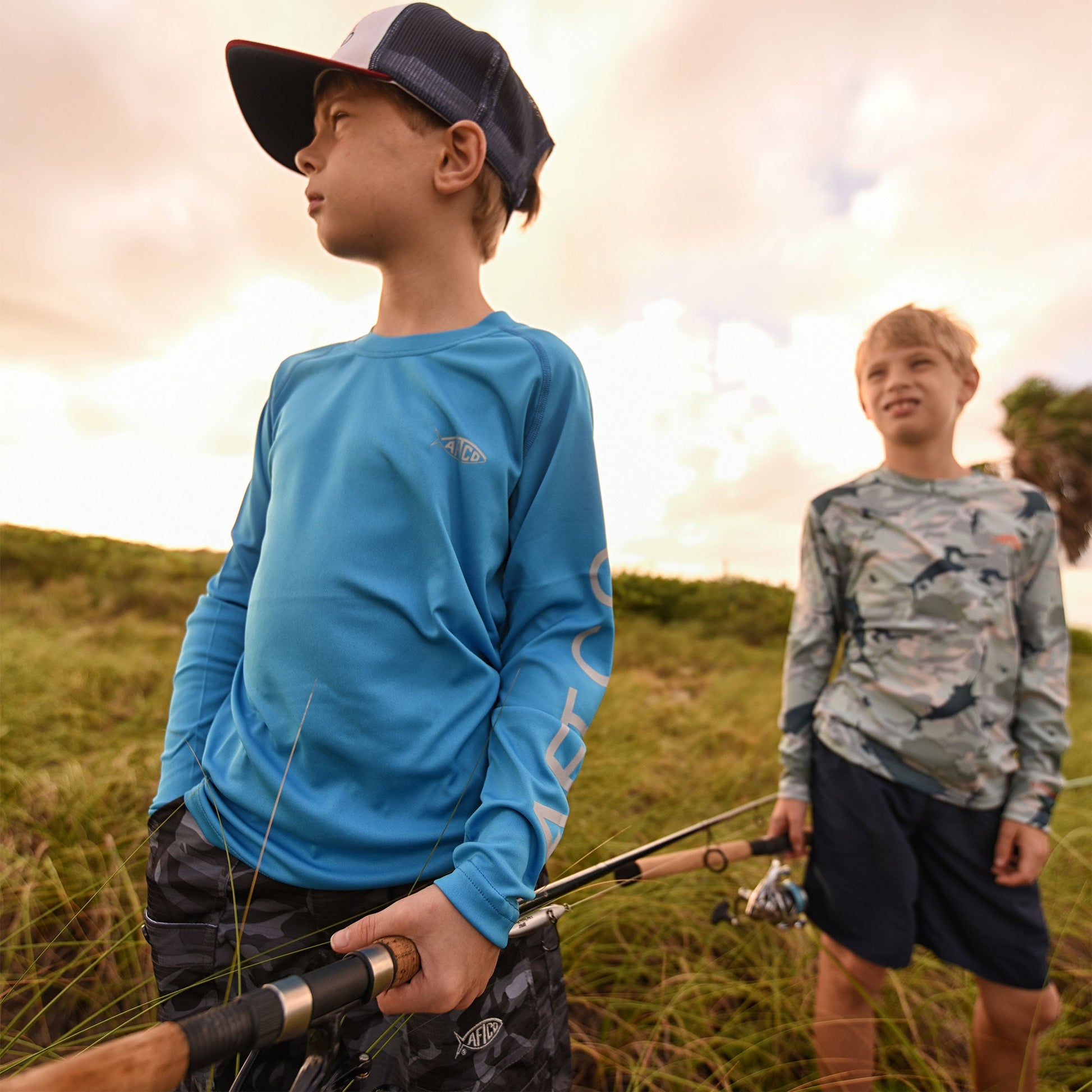 AFTCO Youth Samurai Performance LS Shirt Coral Sands Heather