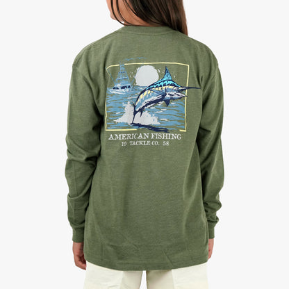 AFTCO Youth Flying Bill Long Sleeve Fishing T-Shirt Army Heather