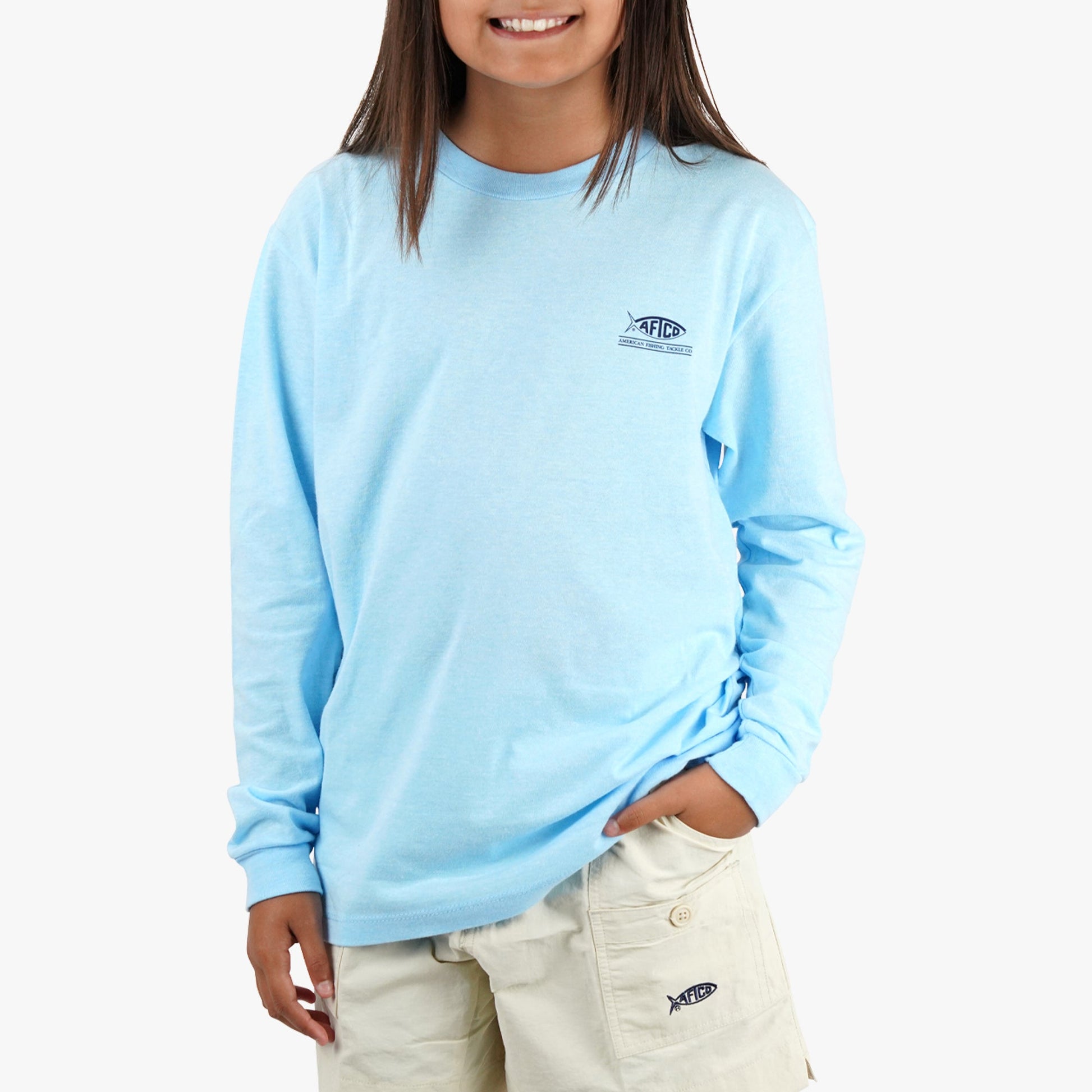 AFTCO Youth Flying Bill Long Sleeve Fishing T-Shirt Army Heather