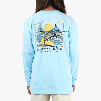 AFTCO Youth Flying Bill Long Sleeve Fishing T-Shirt Army Heather