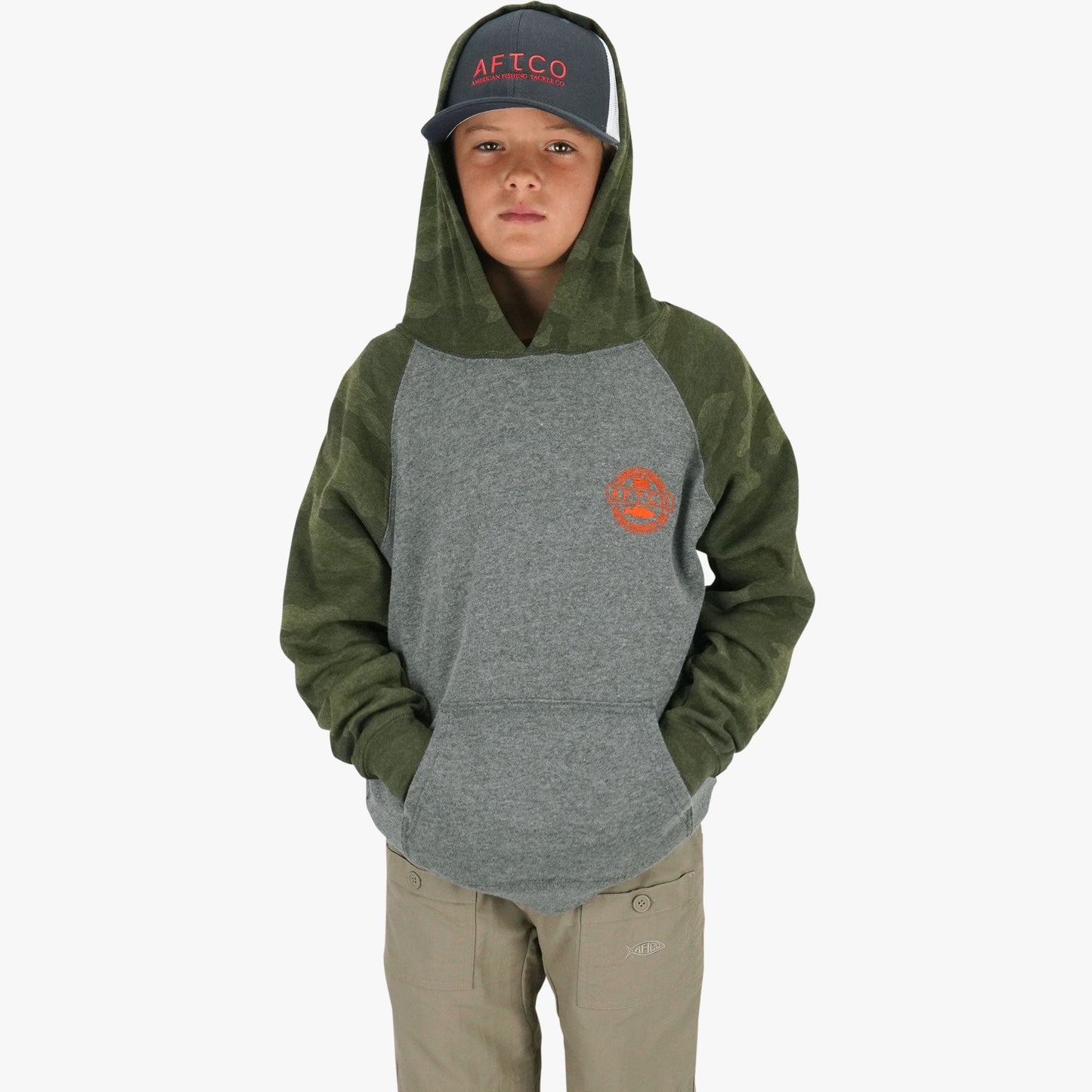 AFTCO Youth Bass Patch Pullover Hoodie Forest Camo