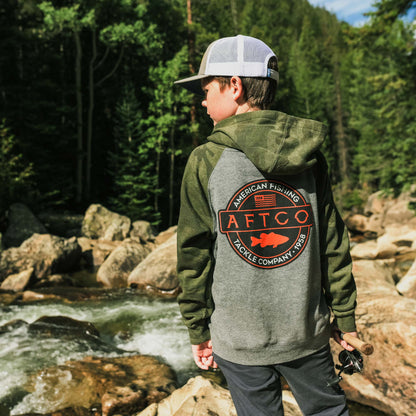 AFTCO Youth Bass Patch Pullover Hoodie Forest Camo