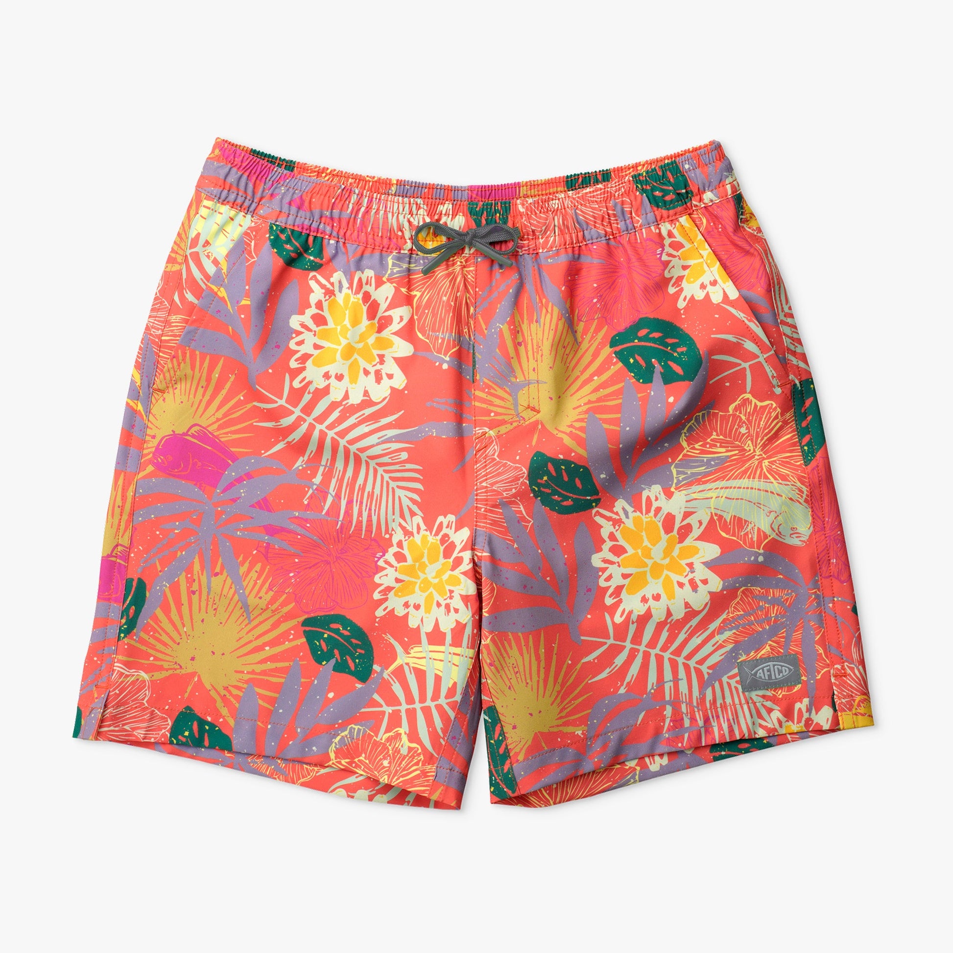 AFTCO Youth Strike Printed Swim Shorts Coral