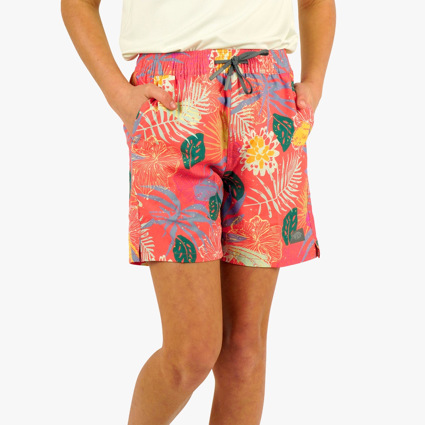 AFTCO Youth Strike Printed Swim Shorts Coral