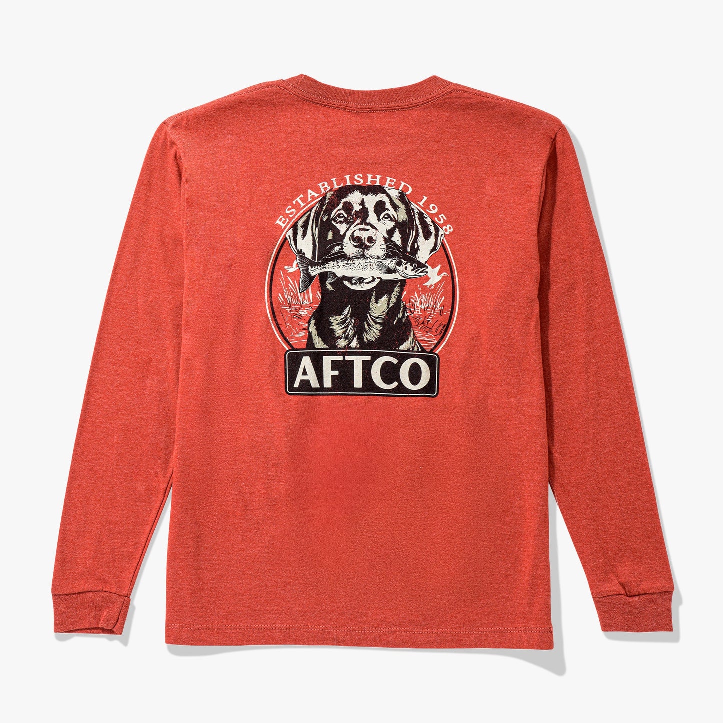 AFTCO Youth On The Road Long Sleeve Fishing T-Shirt Salmon Heather