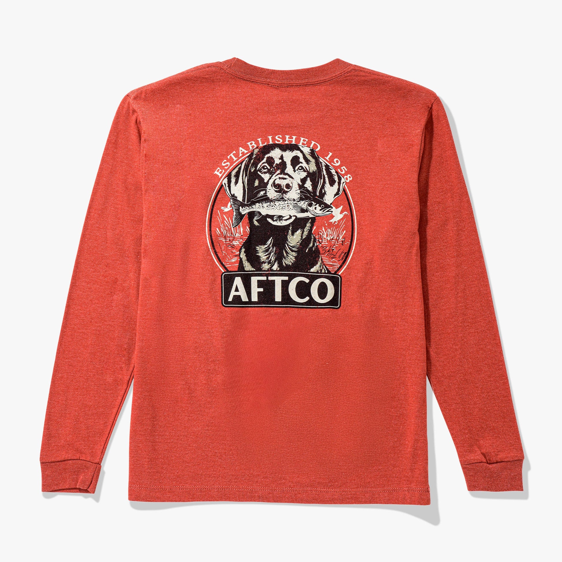 AFTCO Youth On The Road Long Sleeve Fishing T-Shirt Salmon Heather