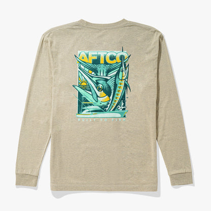 AFTCO Youth Billed Long Sleeve Fishing Shirt Navy Heather