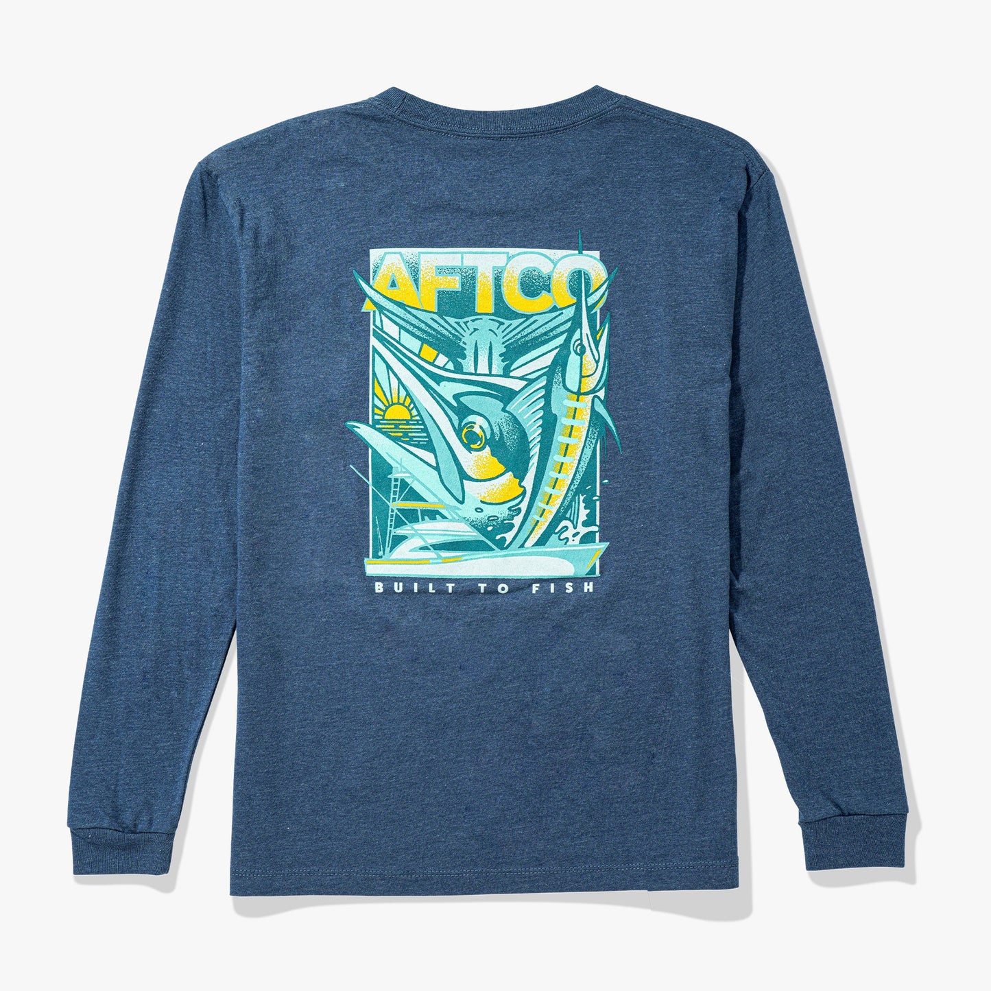 AFTCO Youth Billed Long Sleeve Fishing Shirt Navy Heather