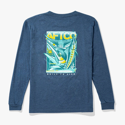 AFTCO Youth Billed Long Sleeve Fishing Shirt Navy Heather