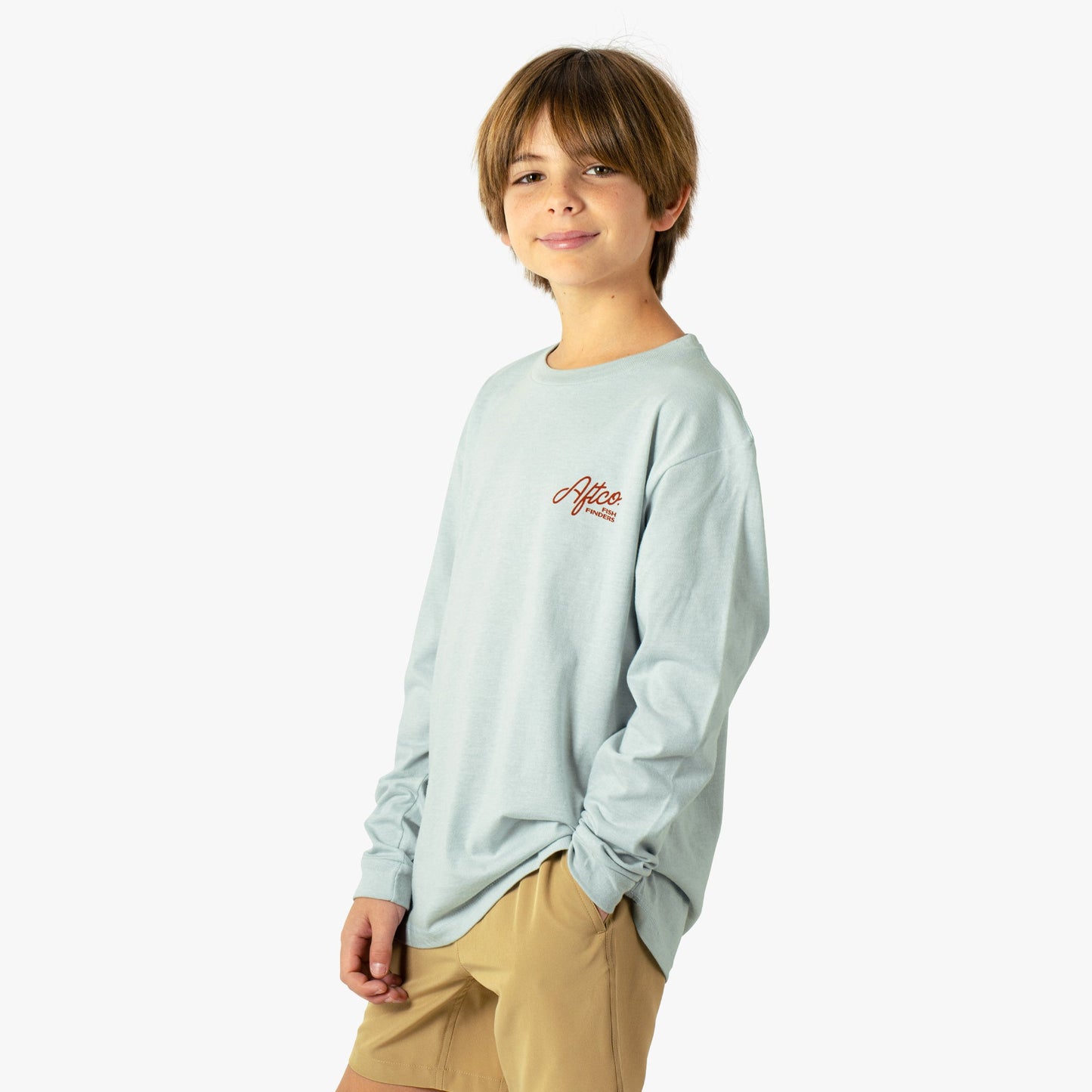 AFTCO Youth Fish Finders Long Sleeve Fishing Shirt Glass Heather