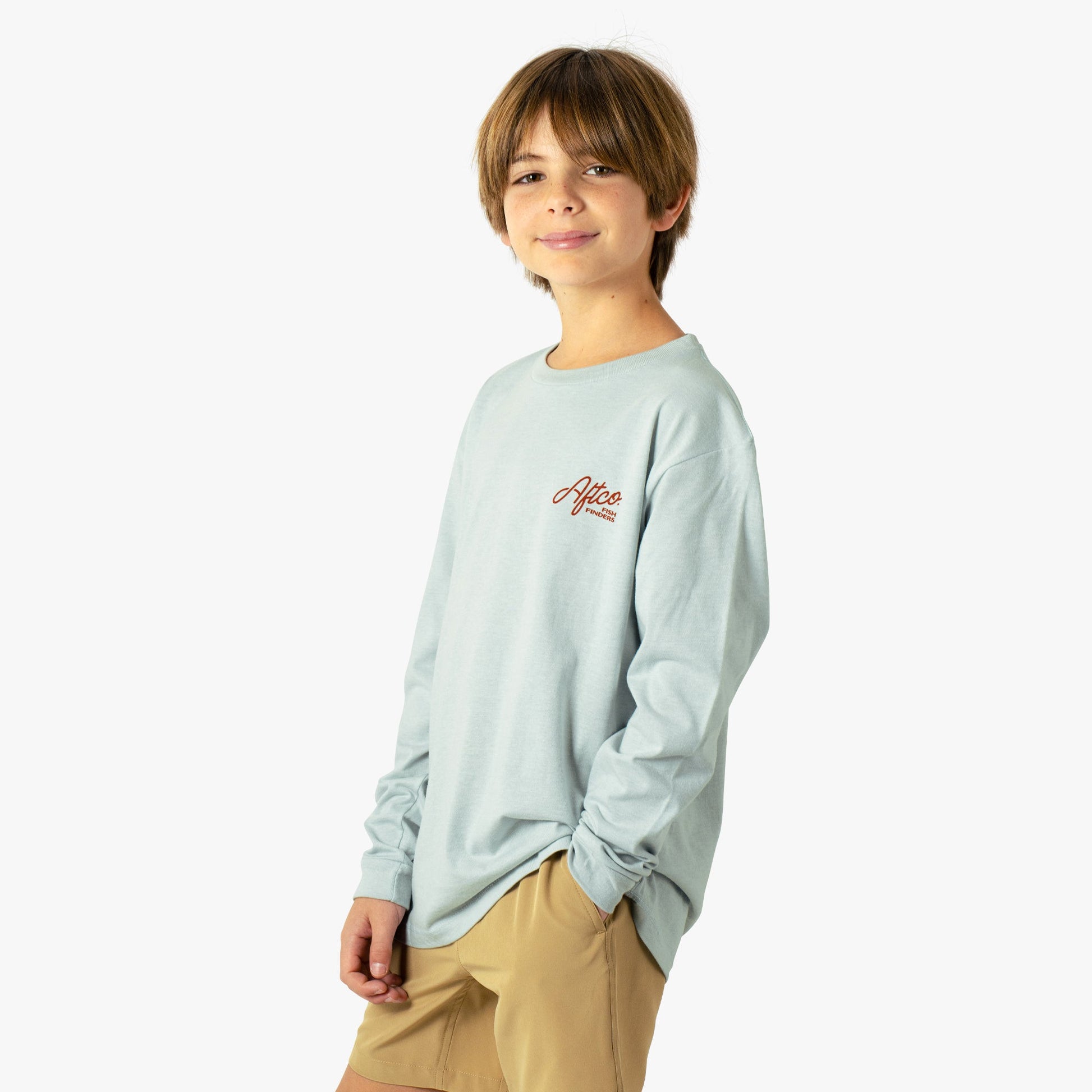 AFTCO Youth Fish Finders Long Sleeve Fishing Shirt Glass Heather