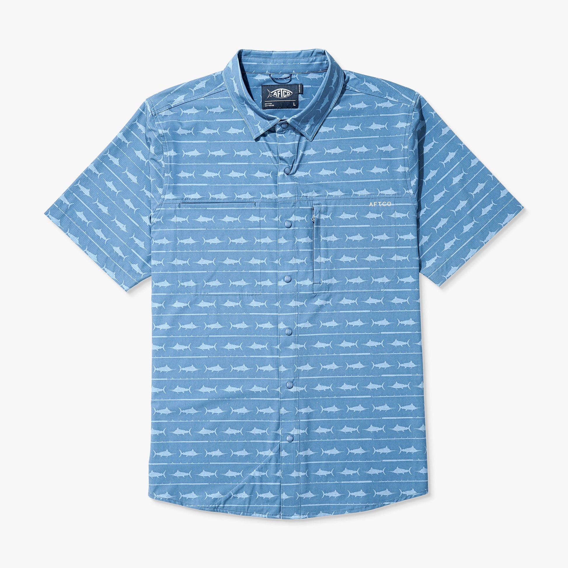 AFTCO Seabreeze Short Sleeve Button Down Shirt Blue Shadow
