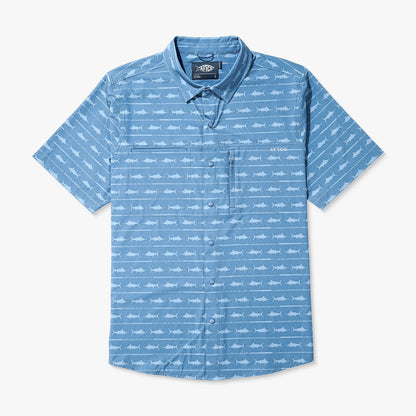 AFTCO Seabreeze Short Sleeve Button Down Shirt Blue Shadow