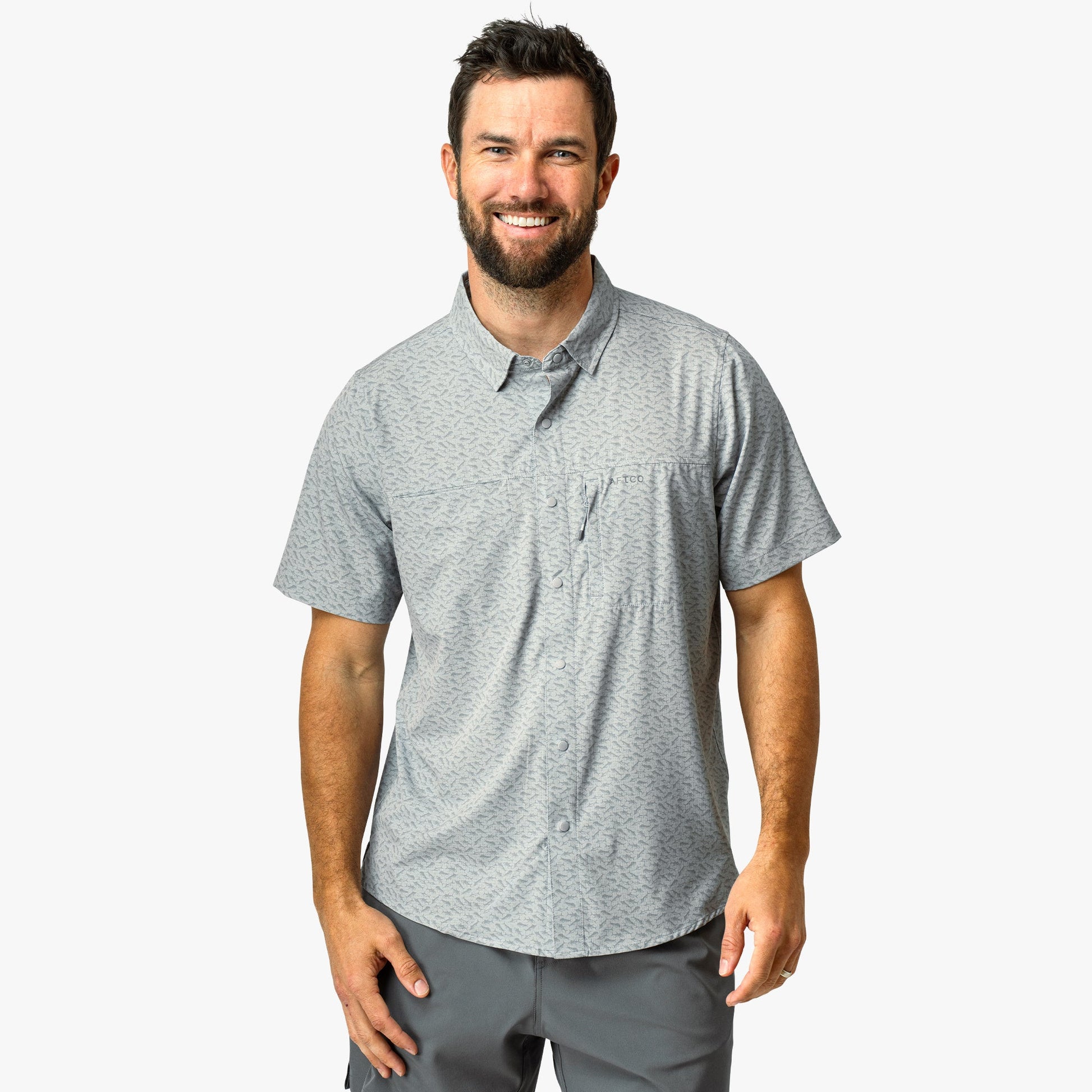 AFTCO Seabreeze Short Sleeve Button Down Shirt Blue Shadow