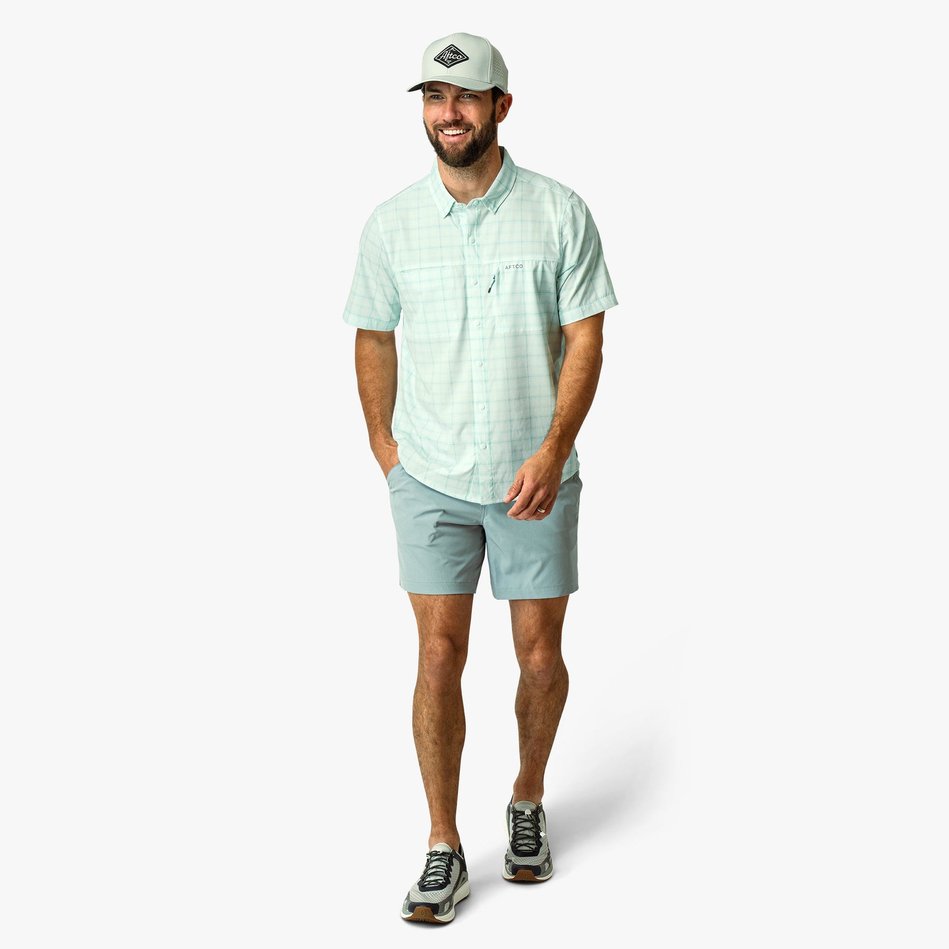 AFTCO Seabreeze Short Sleeve Button Down Shirt Blue Shadow