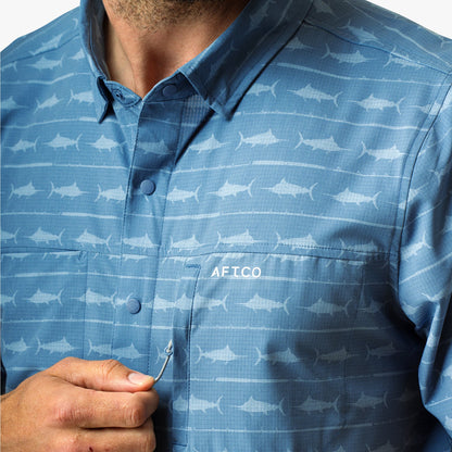 AFTCO Seabreeze Short Sleeve Button Down Shirt Blue Shadow