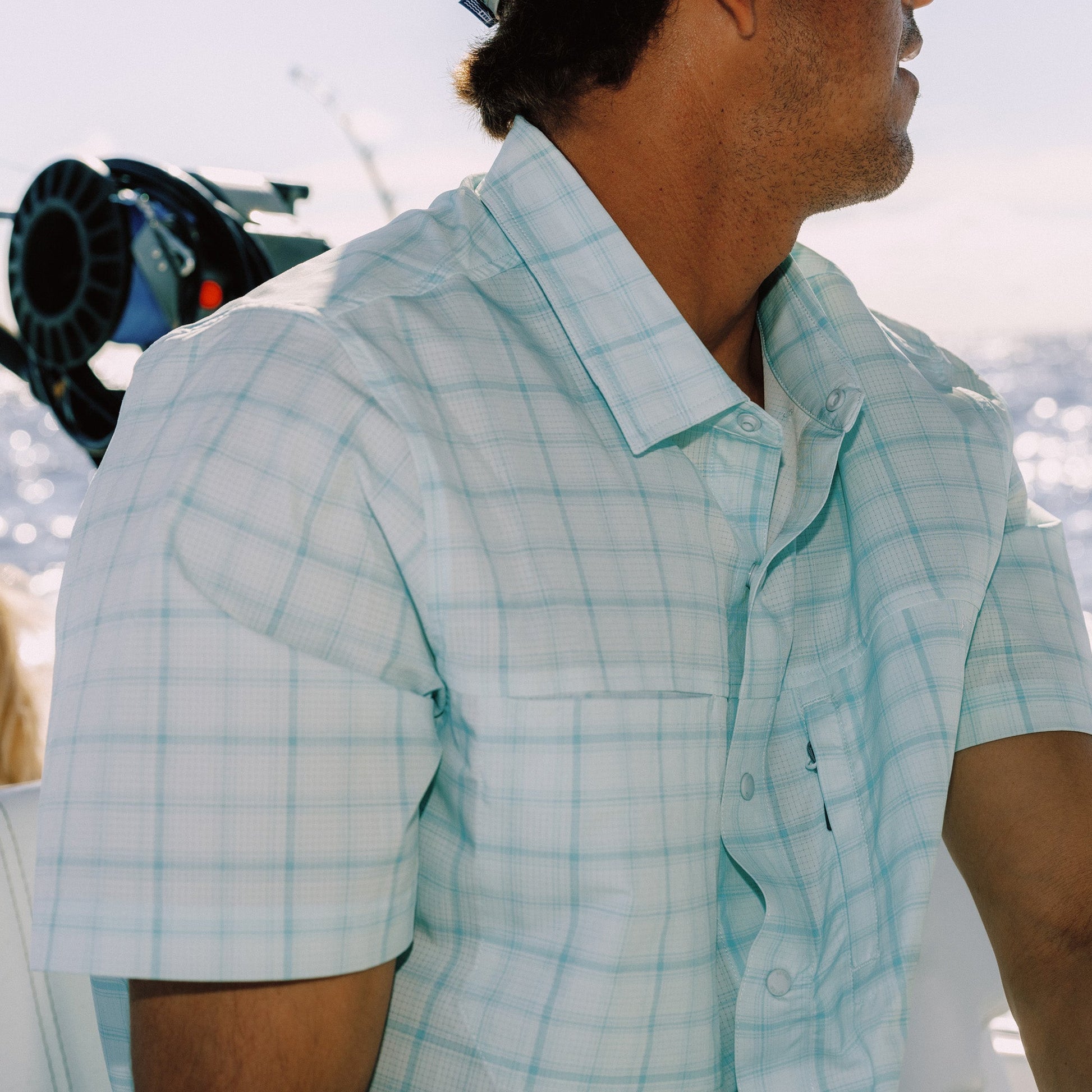 AFTCO Seabreeze Short Sleeve Button Down Shirt Blue Shadow