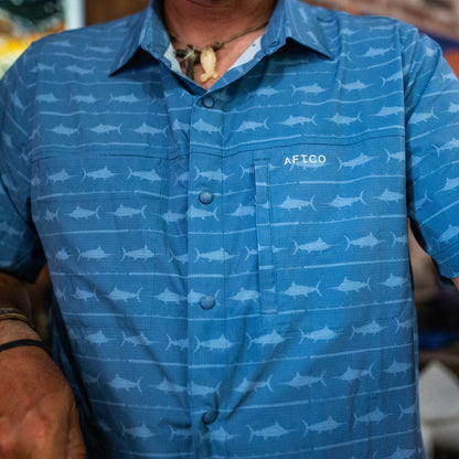 AFTCO Seabreeze Short Sleeve Button Down Shirt Blue Shadow