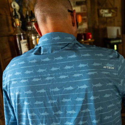 AFTCO Seabreeze Short Sleeve Button Down Shirt Blue Shadow