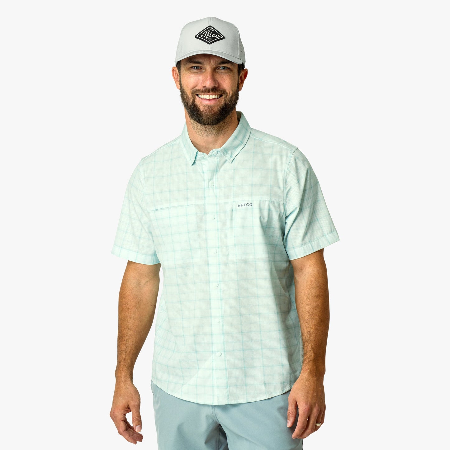 AFTCO Seabreeze Short Sleeve Button Down Shirt Blue Shadow