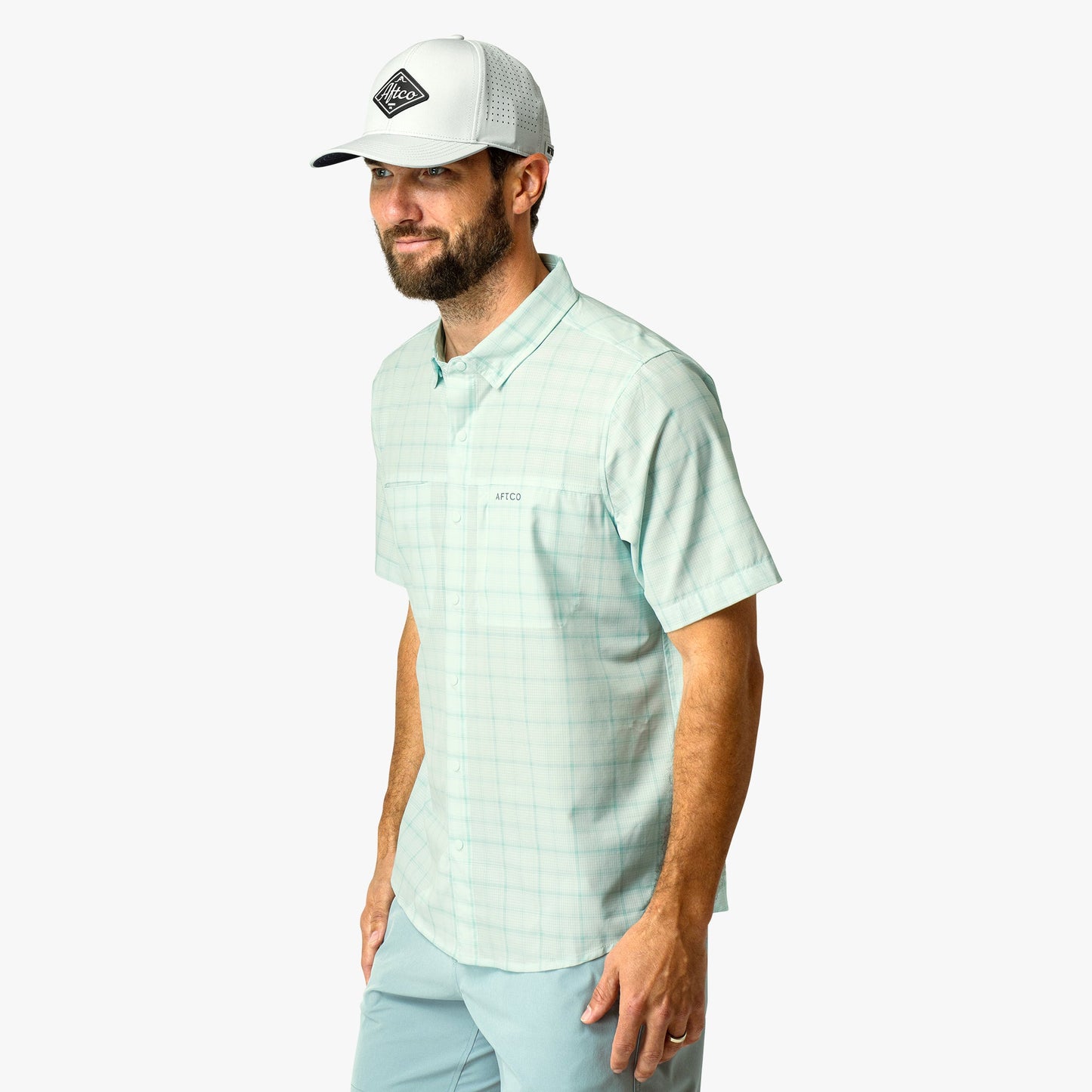 AFTCO Seabreeze Short Sleeve Button Down Shirt Blue Shadow