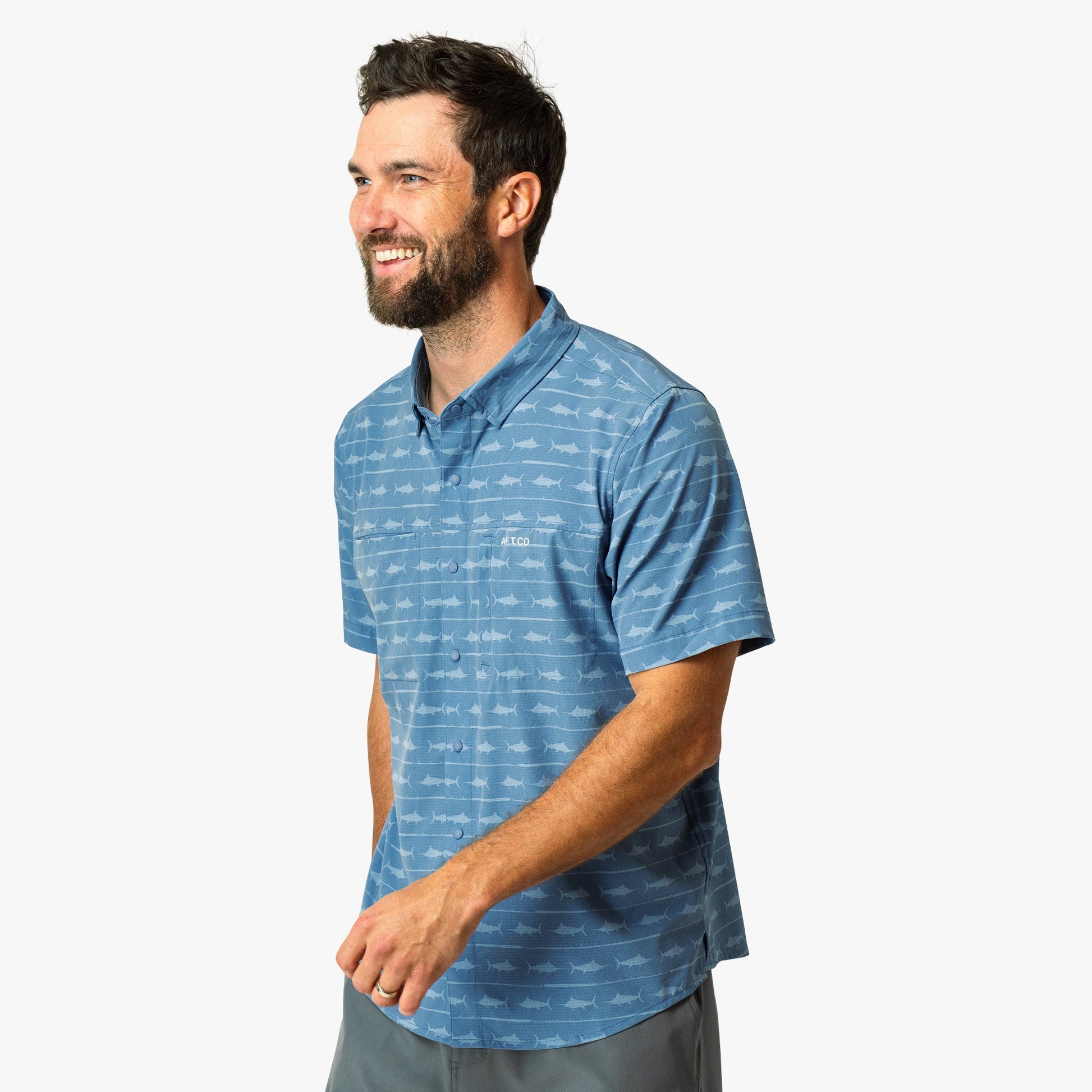 AFTCO Seabreeze Short Sleeve Button Down Shirt Blue Shadow