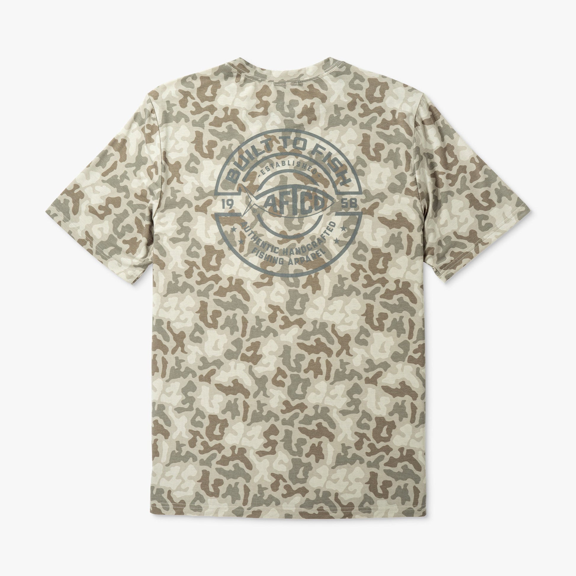 AFTCO Ocean Bound Printed Short Sleeve Fishing Shirts Sand Grouper Camo
