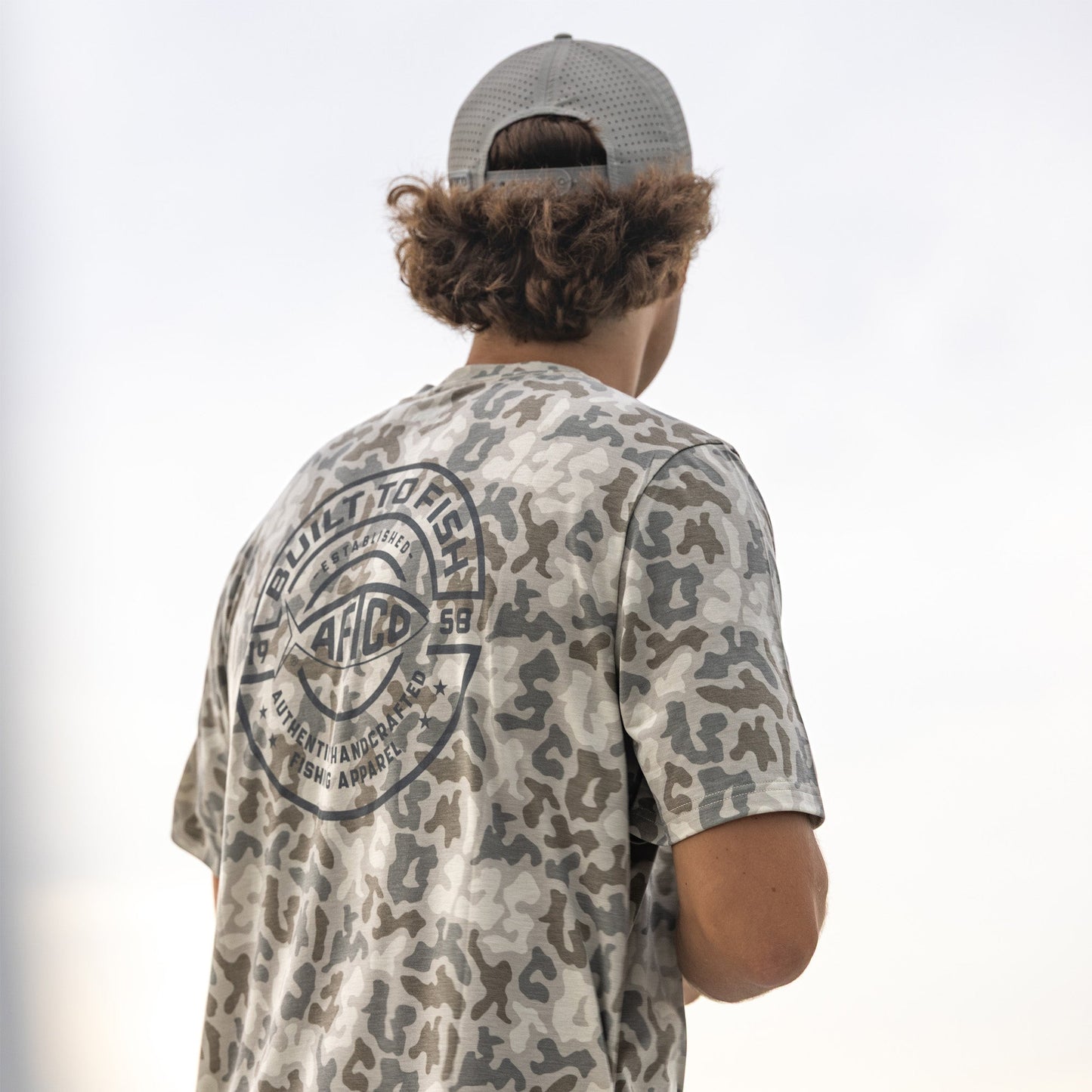 AFTCO Ocean Bound Printed Short Sleeve Fishing Shirts Sand Grouper Camo