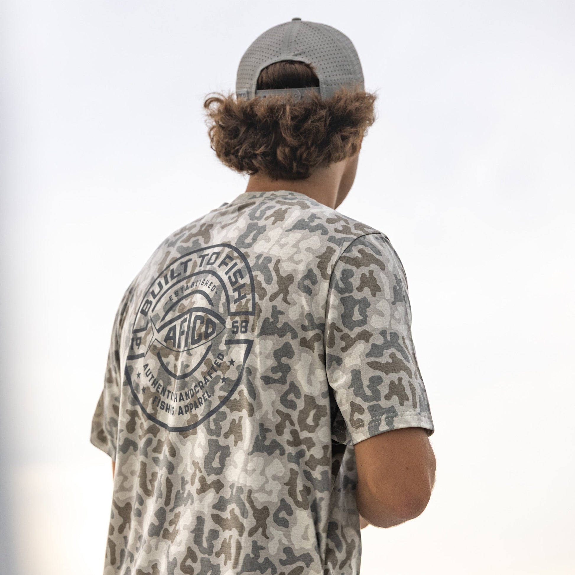 AFTCO Ocean Bound Printed Short Sleeve Fishing Shirts Sand Grouper Camo