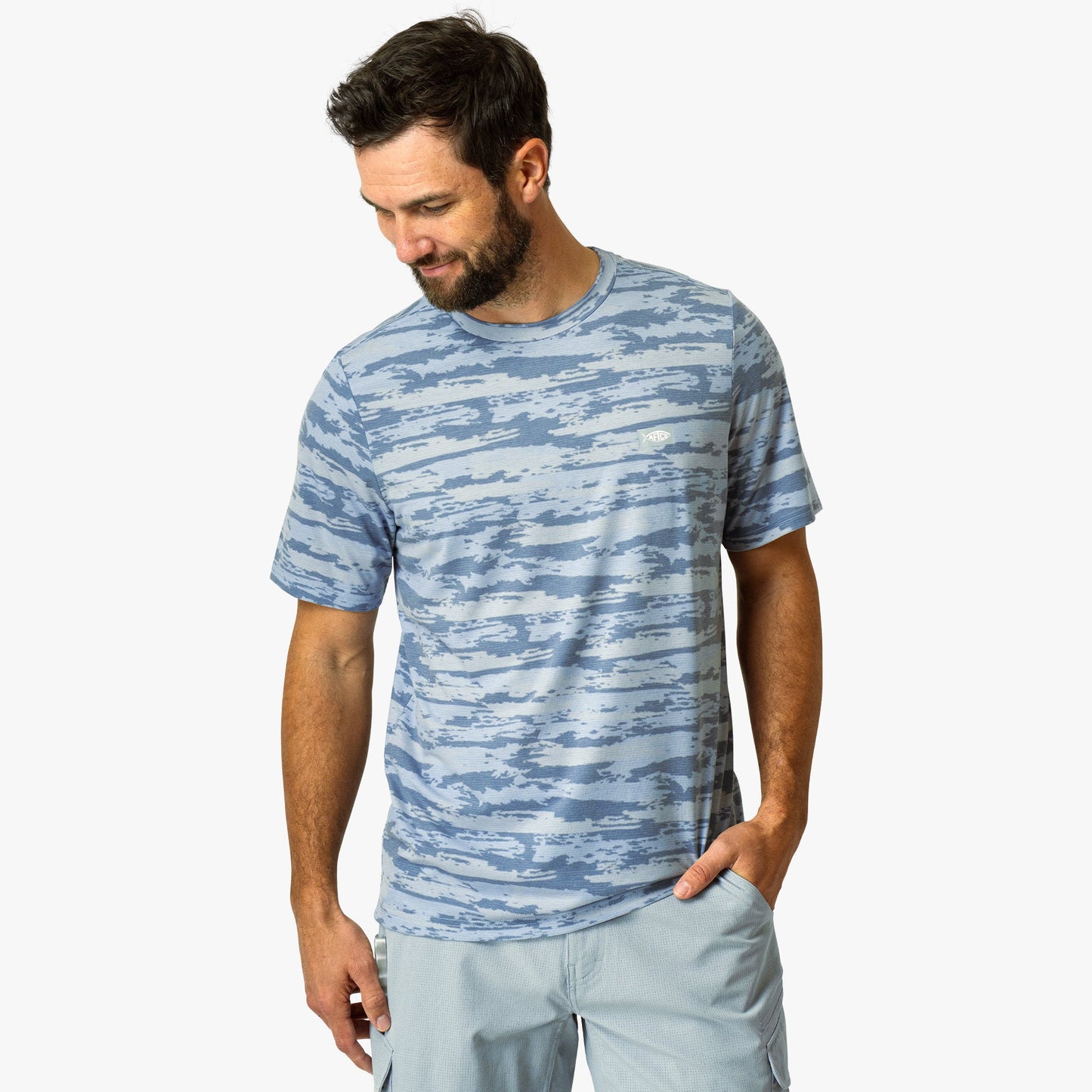 AFTCO Ocean Bound Printed Short Sleeve Fishing Shirts Sand Grouper Camo