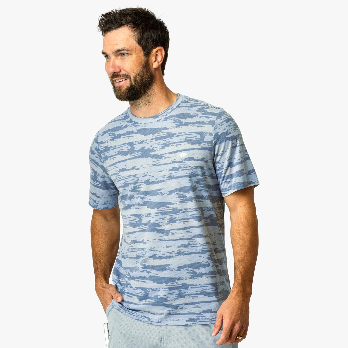 AFTCO Ocean Bound Printed Short Sleeve Fishing Shirts Sand Grouper Camo