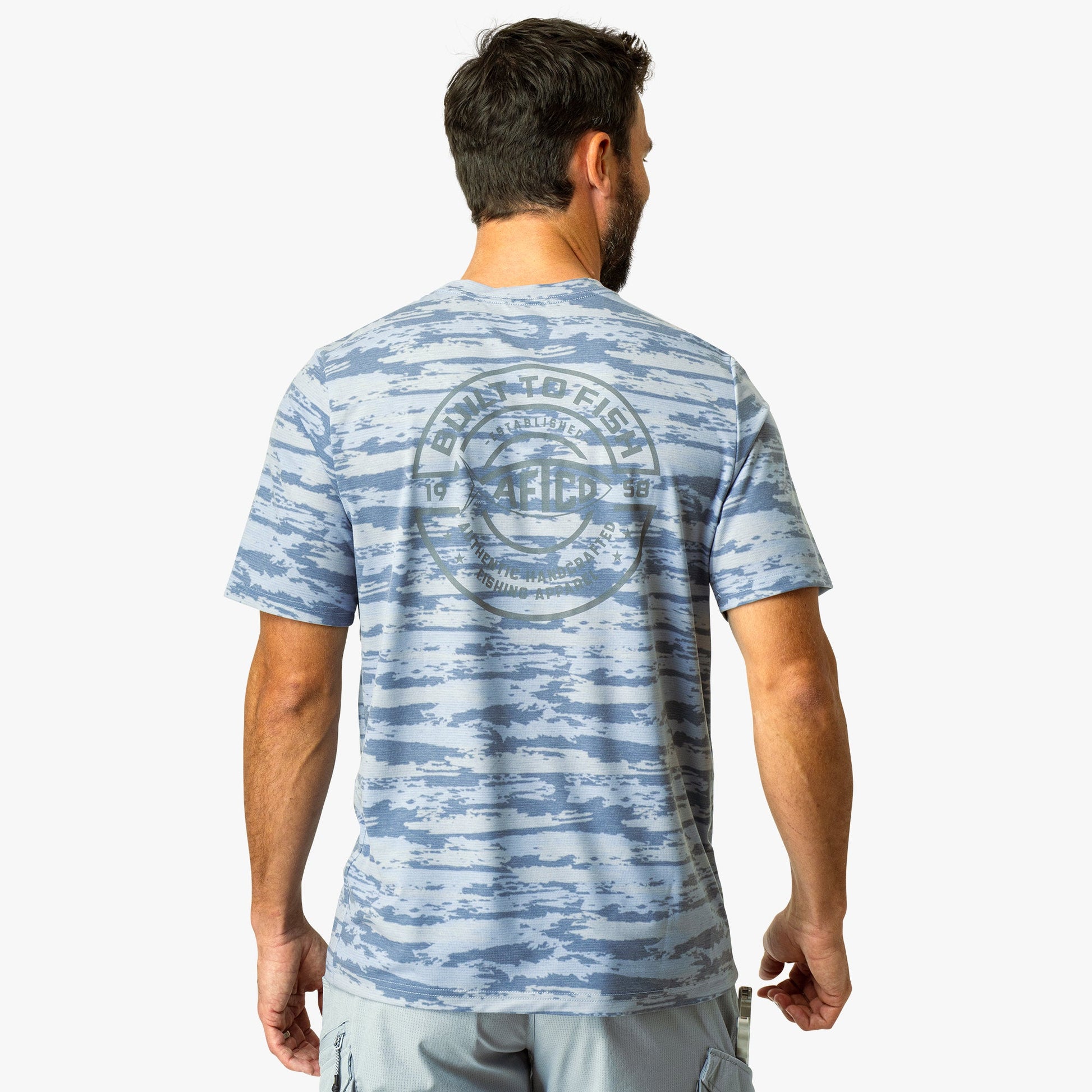 AFTCO Ocean Bound Printed Short Sleeve Fishing Shirts Sand Grouper Camo