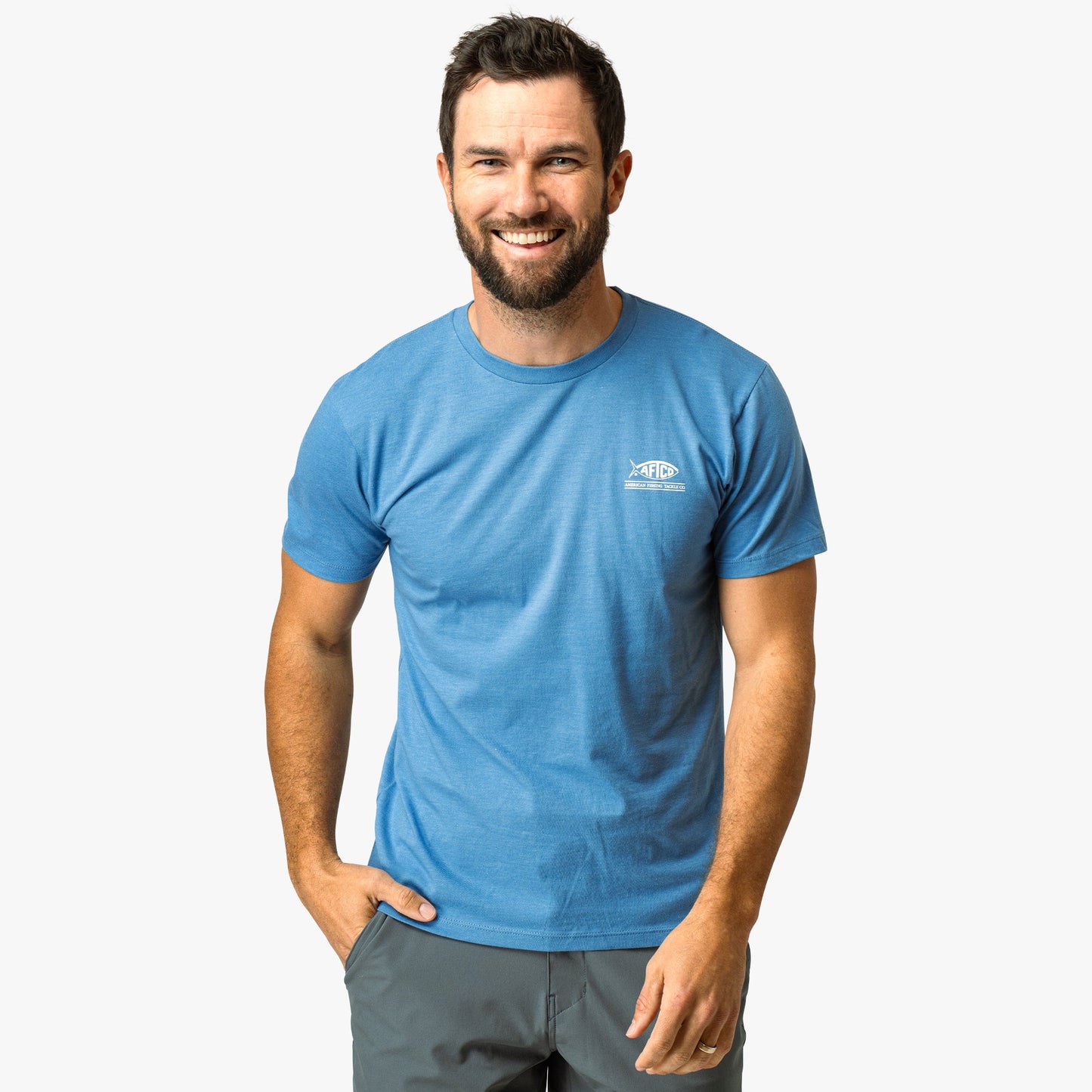 AFTCO United Short Sleeve Men's Fishing T-Shirt Azure Heather
