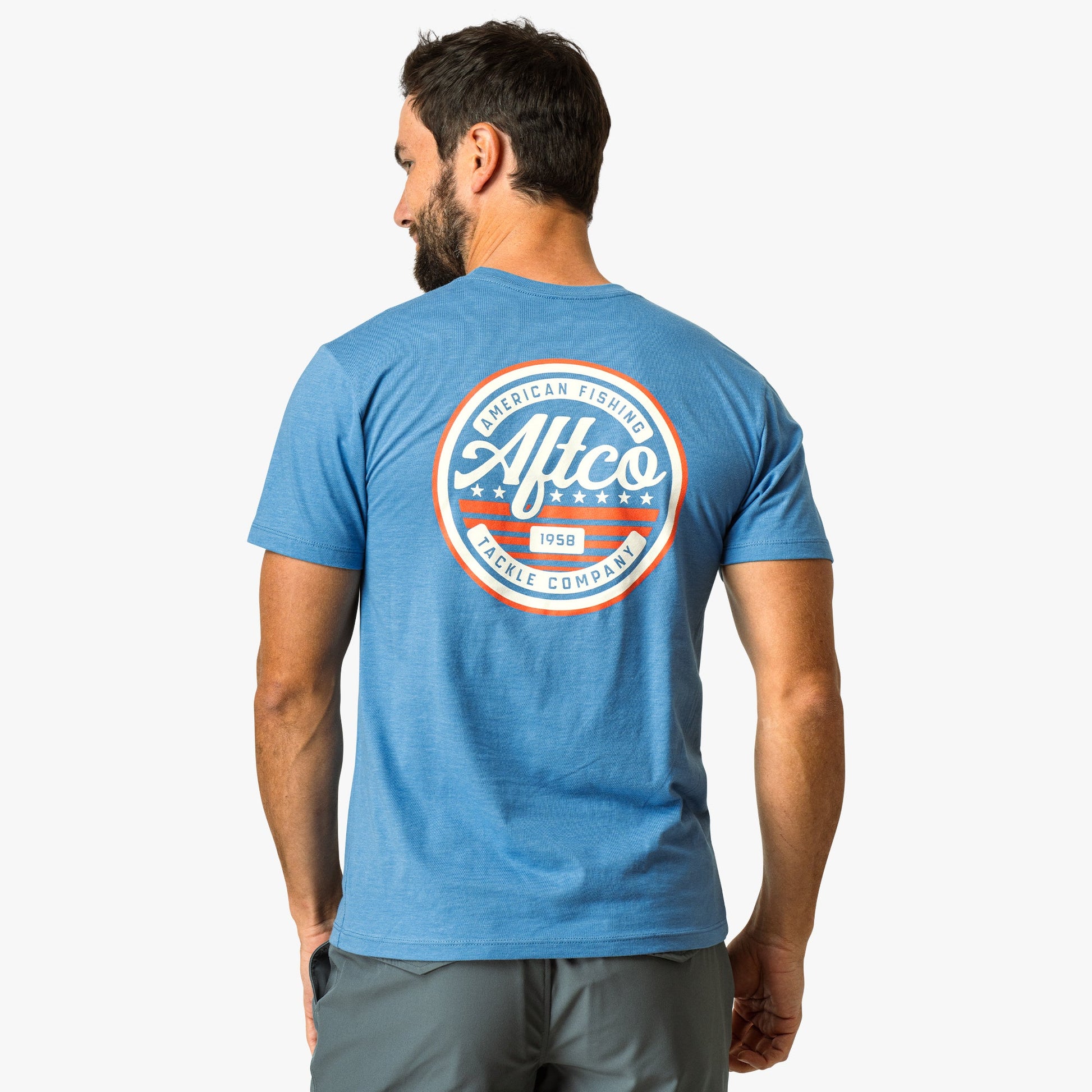 AFTCO United Short Sleeve Men's Fishing T-Shirt Azure Heather