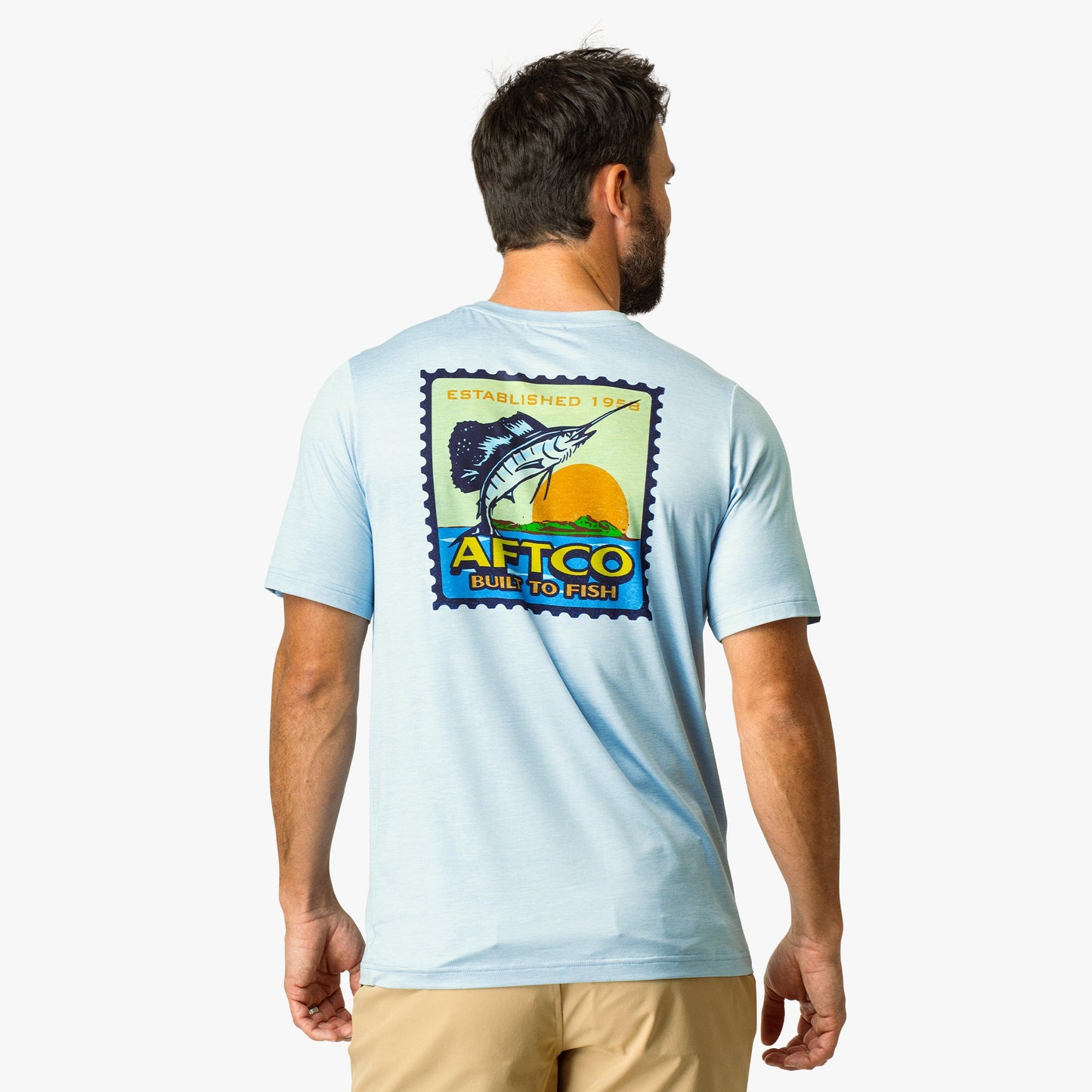AFTCO Greetings Short Sleeve Sun Protection Shirt Airy Blue Heather