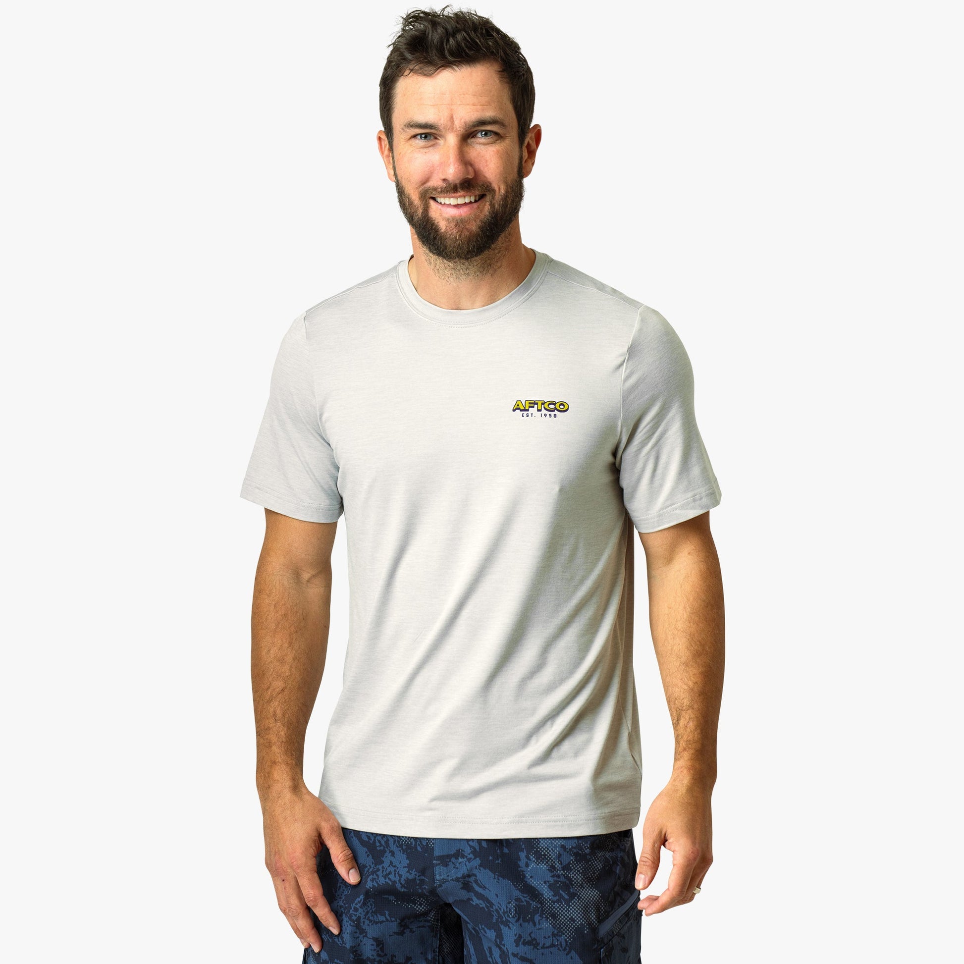 AFTCO Greetings Short Sleeve Sun Protection Shirt Airy Blue Heather