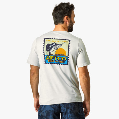 AFTCO Greetings Short Sleeve Sun Protection Shirt Airy Blue Heather