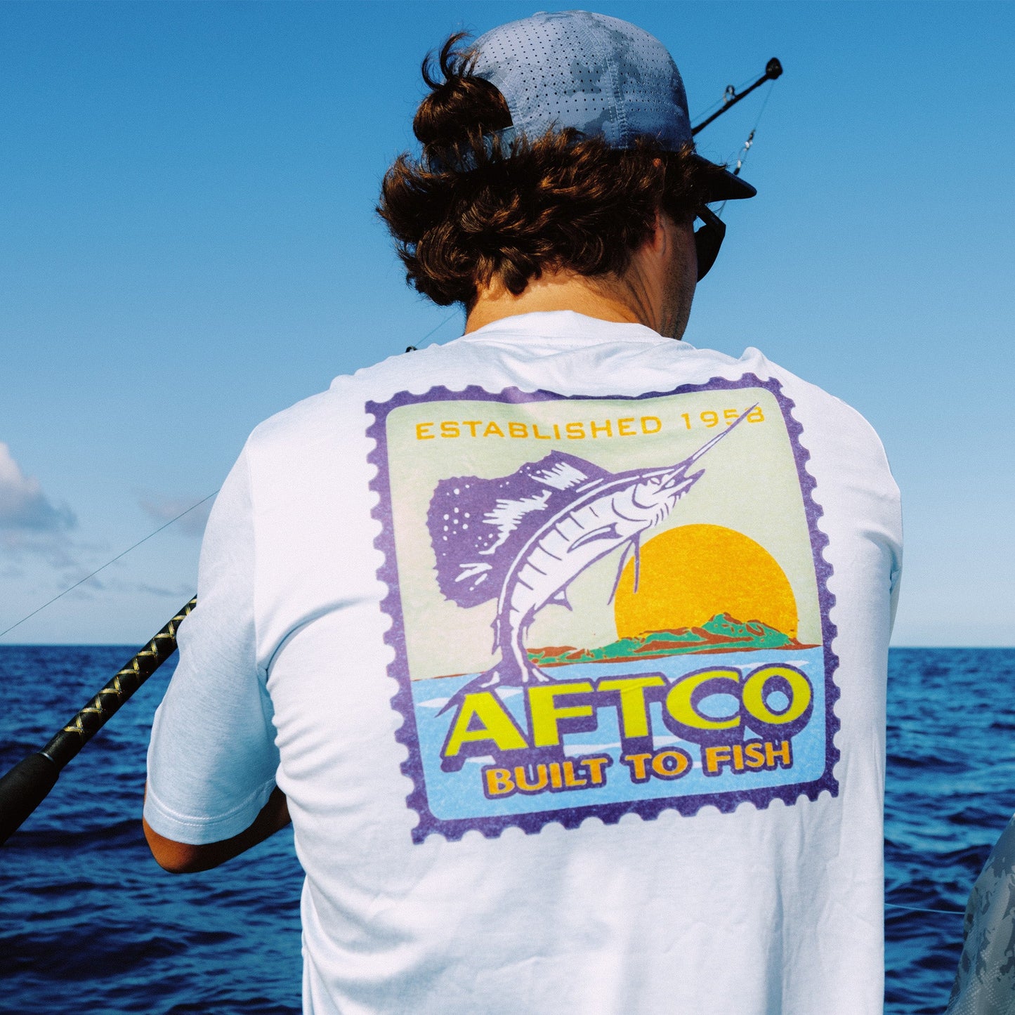 AFTCO Greetings Short Sleeve Sun Protection Shirt Airy Blue Heather
