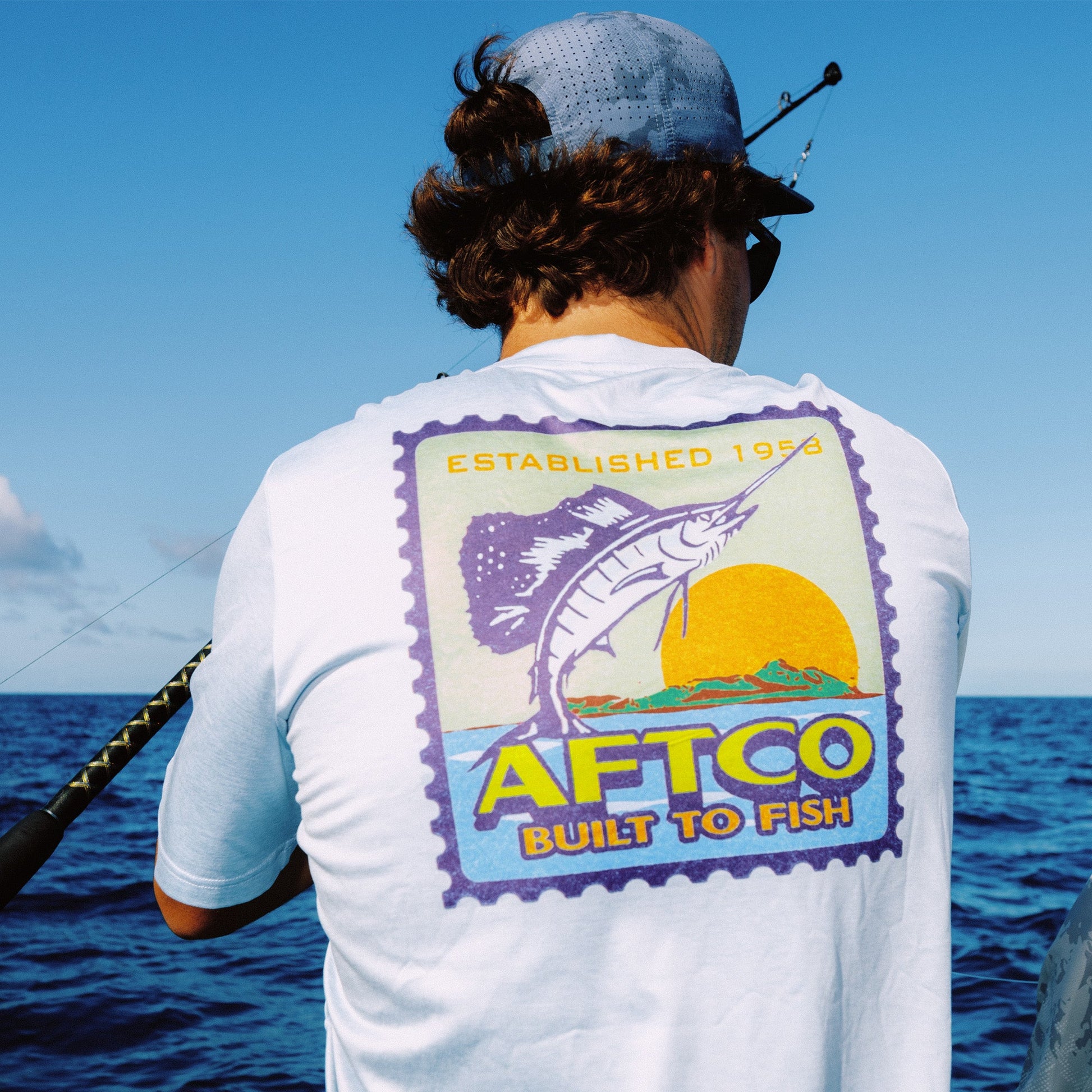 AFTCO Greetings Short Sleeve Sun Protection Shirt Airy Blue Heather