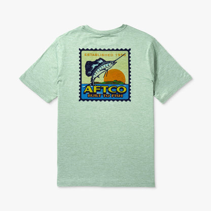 AFTCO Greetings Short Sleeve Sun Protection Shirt Airy Blue Heather