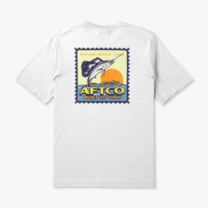 AFTCO Greetings Short Sleeve Sun Protection Shirt Airy Blue Heather